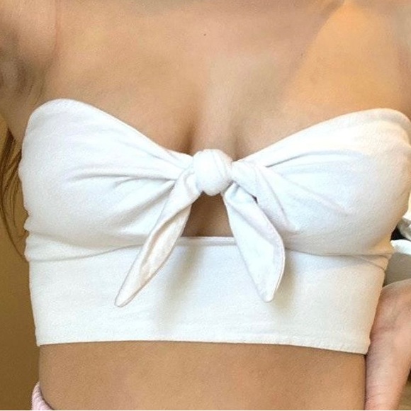Aritzia WILFRED white Tie front Bandeau Crop Top | size xxs - Picture 1 of 3